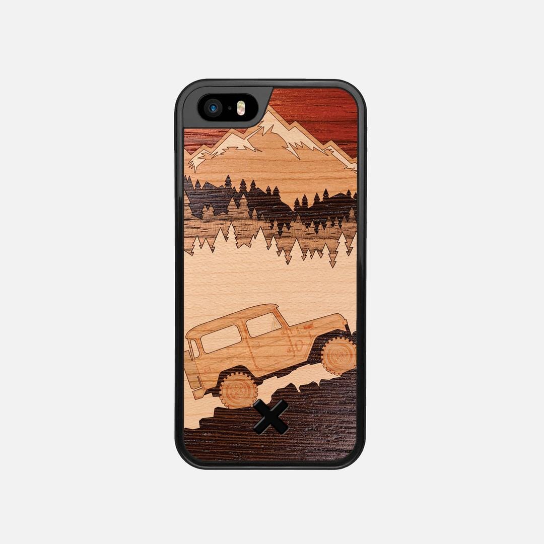 Off-Road Case for the Apple iPhone SE (2016) featuring a Padauk, Cherry, Maple, and Walnut Wood backer with the Keyway X Mark#Phone Model_iPhone SE (2016)