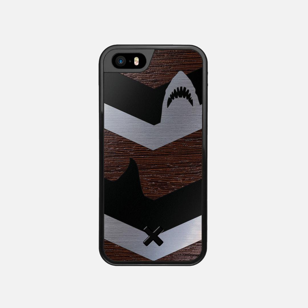 Shark Chevron Case for the Apple iPhone SE (2016) featuring an Engraved Silver and Wenge Wood backer with the Keyway X Mark#Phone Model_iPhone SE (2016)