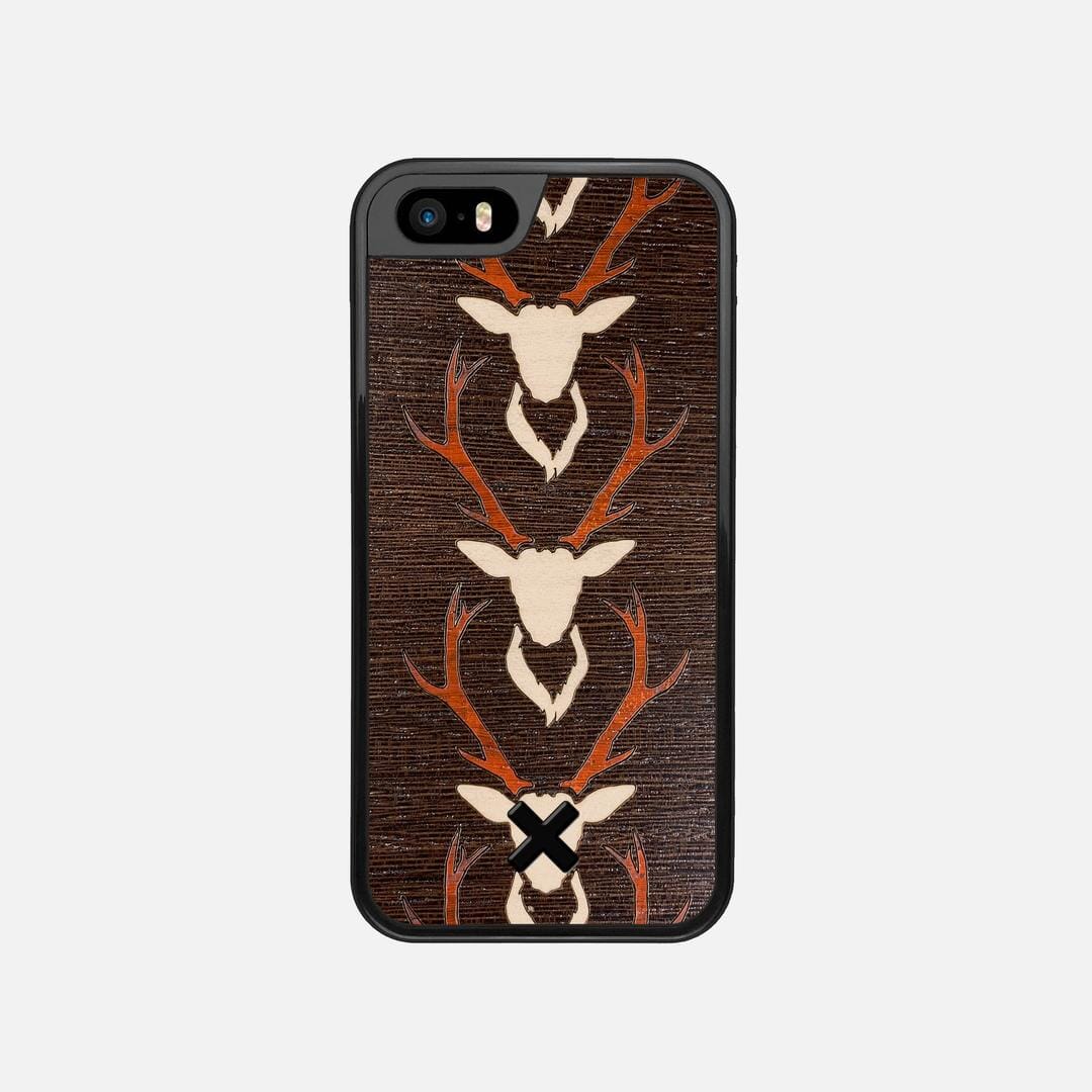 Stag Case for the Apple iPhone SE (2016) featuring a Maple & Padauk Deer Inlay on a Wenge Wood backer with the Keyway X Mark#Phone Model_iPhone SE (2016)