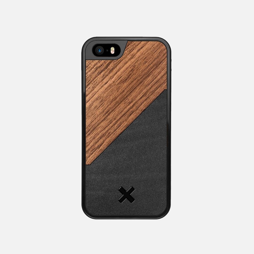 Walnut Rift Case for the Apple iPhone SE (2016) featuring a Genuine Leather and Walnut Wood backer with the Keyway X Mark#Phone Model_iPhone SE (2016)