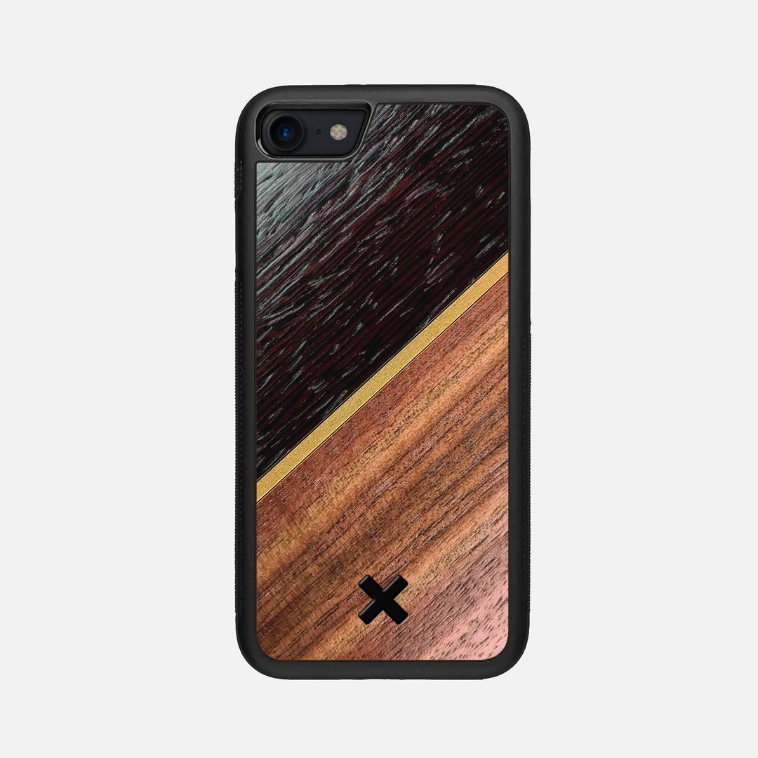 Alium Case for the Apple iPhone SE (2020) featuring a Wenge, Gold, and Walnut Wood backer with the Keyway X Mark#Phone Model_iPhone SE (2020)