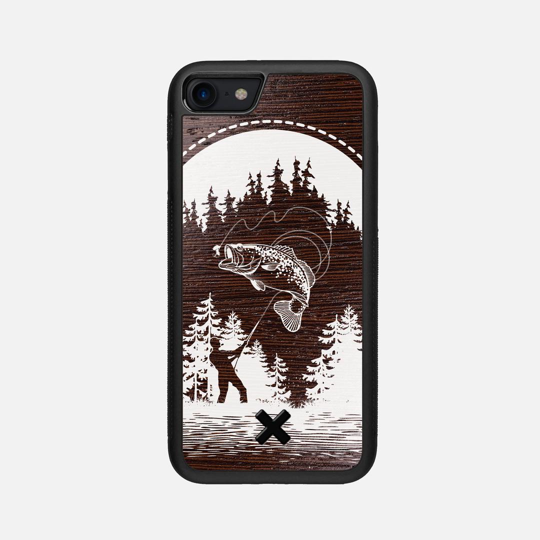 Angler Case for the Apple iPhone SE (2020) featuring a UV Print and Wenge Wood backer with the Keyway X Mark#Phone Model_iPhone SE (2020)