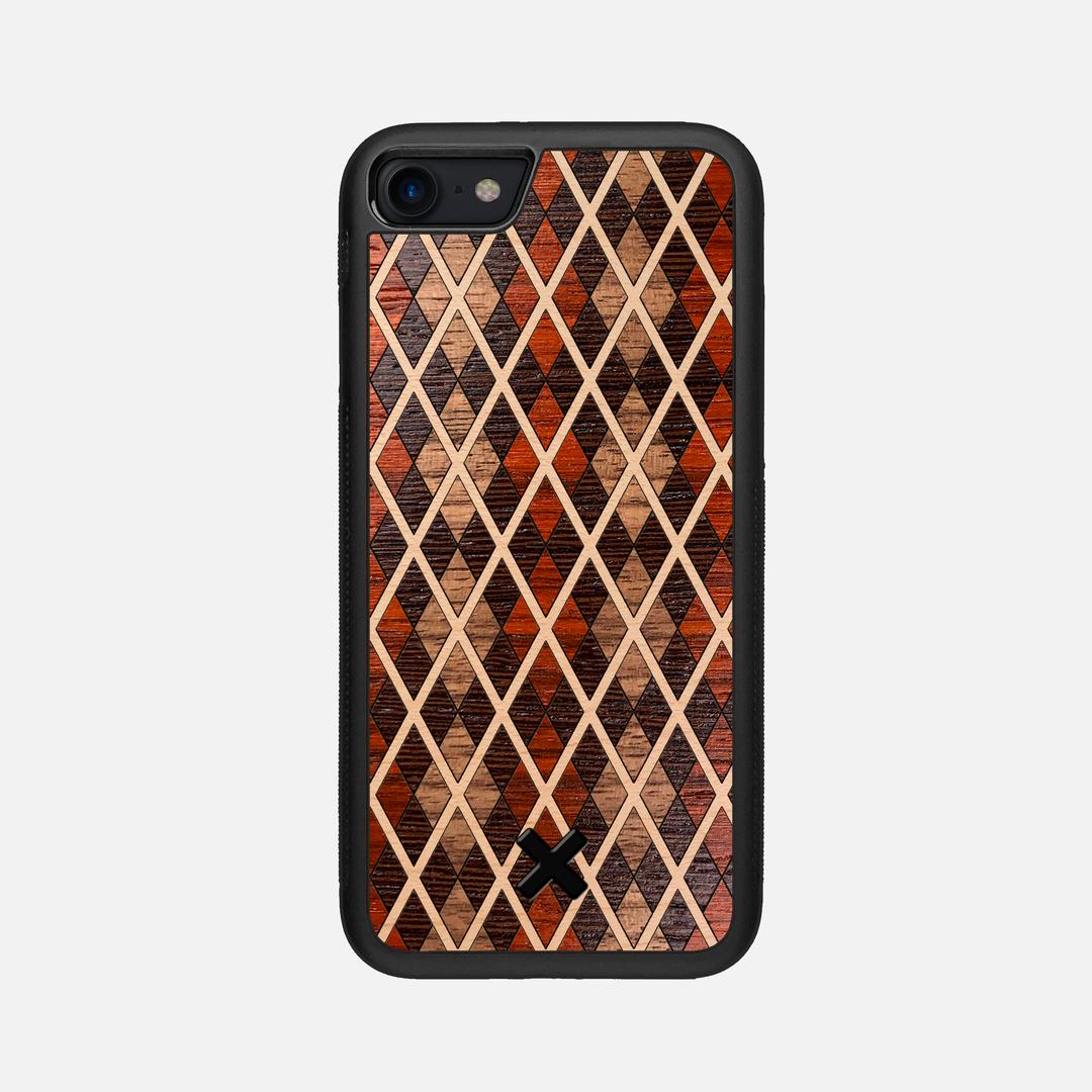 Argyle Case for the Apple iPhone SE (2020) featuring a Walnut, Padauk, Wenge, and Maple Wood backer with the Keyway X Mark#Phone Model_iPhone SE (2020)