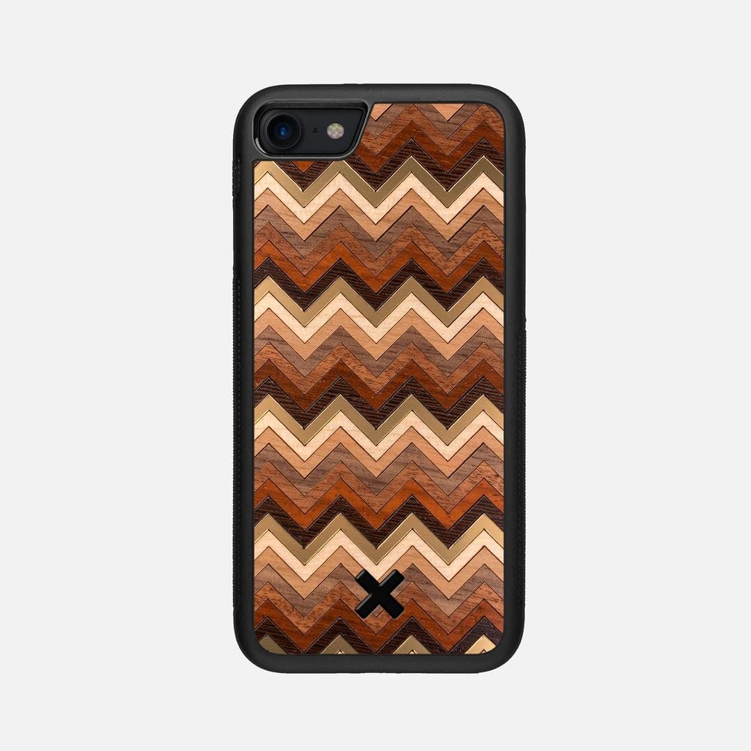 Echo Case for the Apple iPhone SE (2020) featuring a zigzag Gold, Maple, Cherry, Walnut, Sapele, Padauk, and Wenge Wood backer with the Keyway X Mark#Phone Model_iPhone SE (2020)