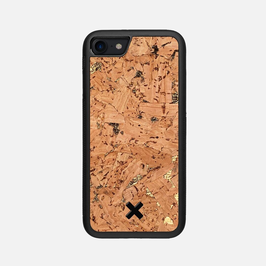 Gold Cork Case for the Apple iPhone SE (2020) featuring a Genuine Cork backer with the Keyway X Mark#Phone Model_iPhone SE (2020)