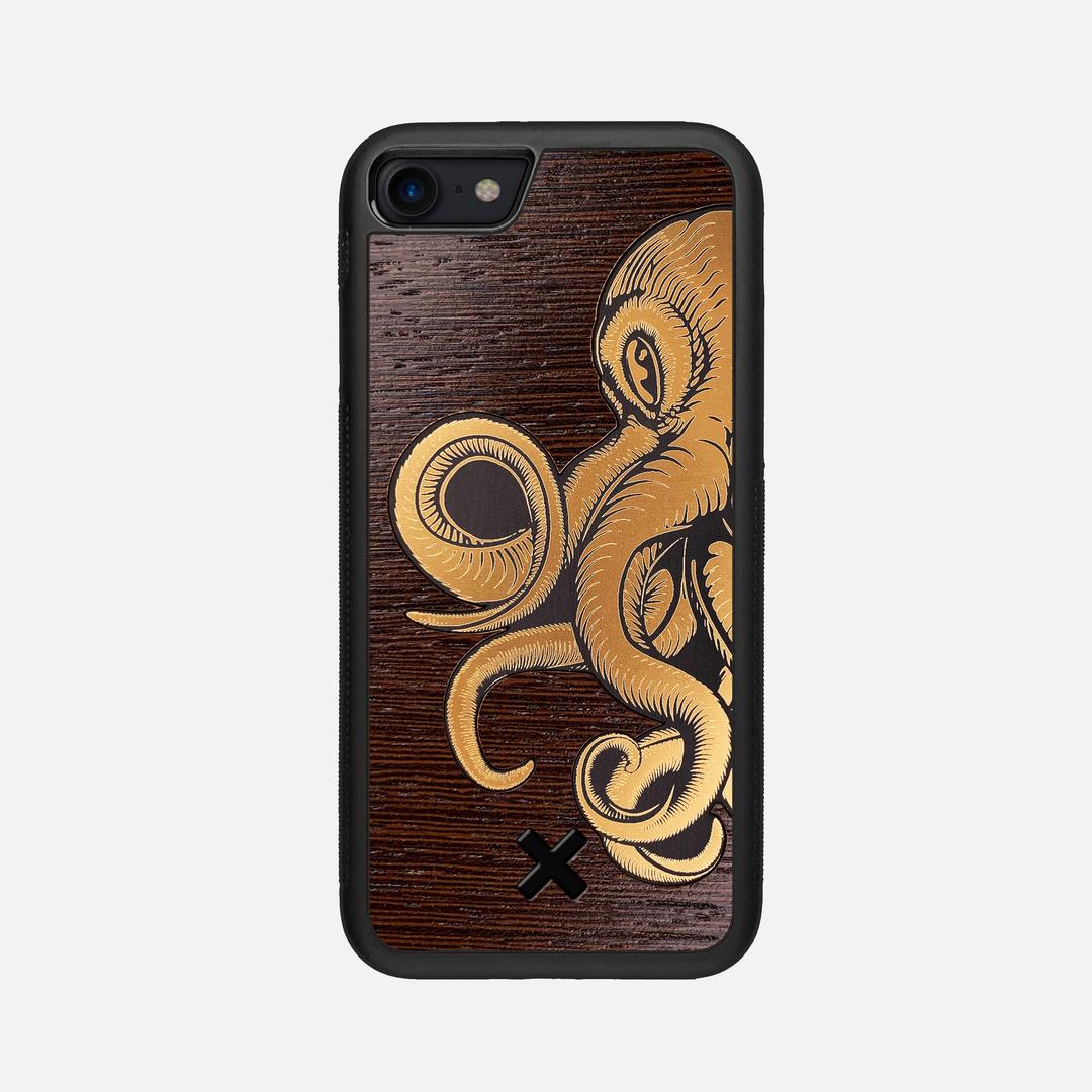 Kraken 2 Case for the Apple iPhone SE (2020) featuring an Engraved Gold and Wenge Wood backer with the Keyway X Mark#Phone Model_iPhone SE (2020)