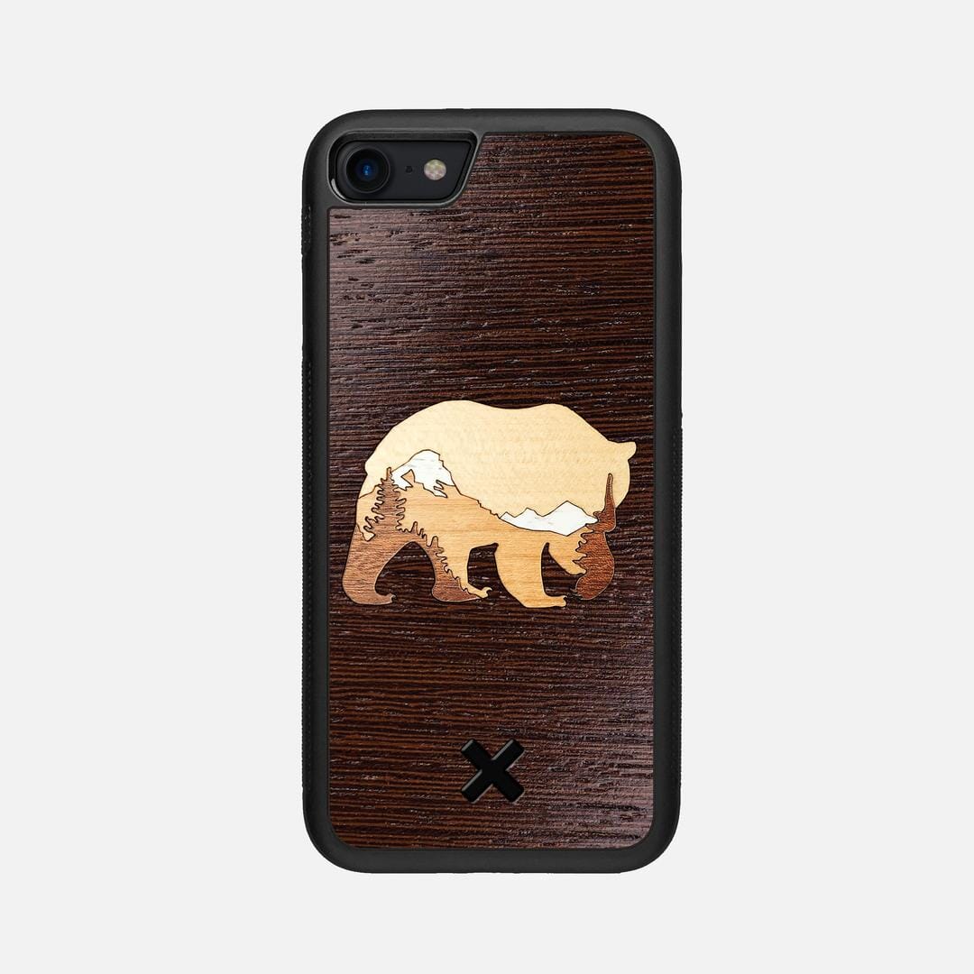 Bear Mountain Case for the Apple iPhone SE (2022) featuring a Wenge, Maple, Cherry, and Sapele Wood backer with the Keyway X Mark#Phone Model_iPhone SE (2022)