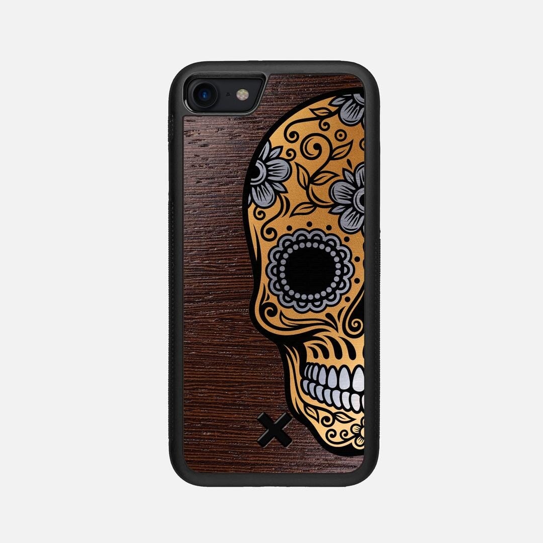 Calavera Case for the Apple iPhone SE (2022) featuring an Engraved Gold and Wenge Wood backer with the Keyway X Mark#Phone Model_iPhone SE (2022)