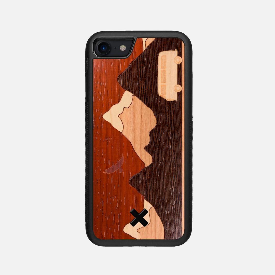Cross Country Case for the Apple iPhone SE (2022) featuring a Padauk, Maple, Cherry, and Wenge Wood backer with the Keyway X Mark#Phone Model_iPhone SE (2022)