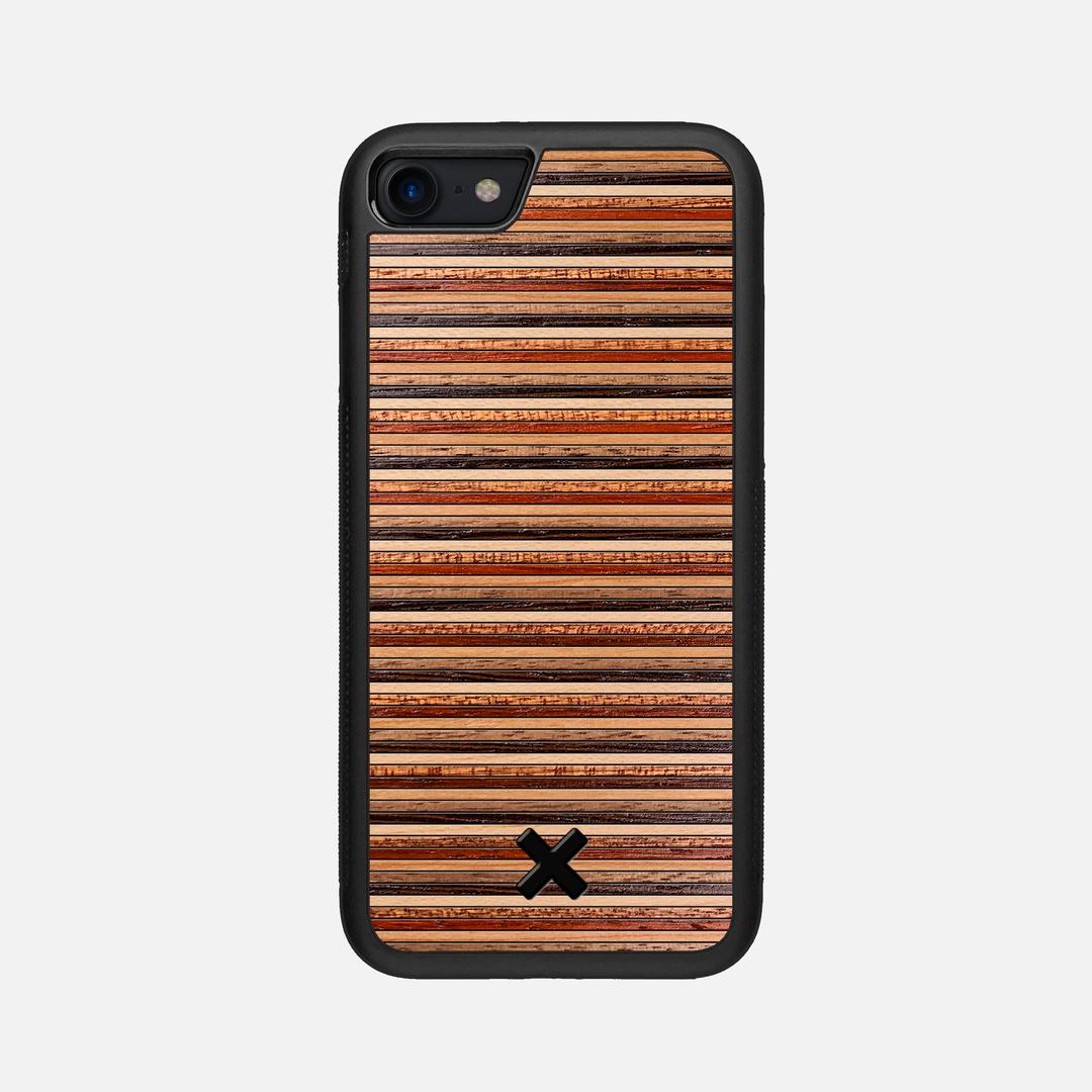 Strata Case for the Apple iPhone SE (2022) featuring a Maple, Sapele, Padauk, Cherry, Walnut, and Wenge Wood backer with the Keyway X Mark#Phone Model_iPhone SE (2022)