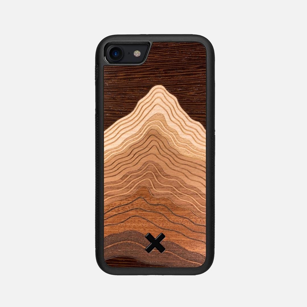 Summit Case for the Apple iPhone SE (2022) featuring a mountain of Wenge, Maple, Cherry, and Sapele Wood backer with the Keyway X Mark#Phone Model_iPhone SE (2022)