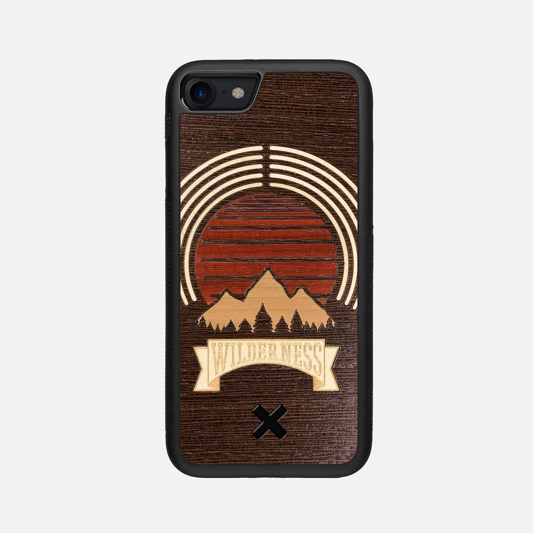 Wilderness Case for the Apple iPhone SE (2022) featuring a Maple, Padauk, and Cherry Sunset inlay on a Wenge Wood backer with the Keyway X Mark#Phone Model_iPhone SE (2022)