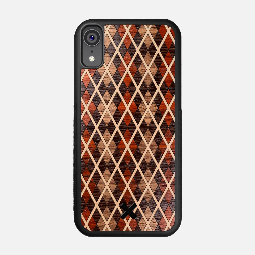 Argyle Case for the Apple iPhone XR featuring a Walnut, Padauk, Wenge, and Maple Wood backer with the Keyway X Mark#Phone Model_iPhone XR