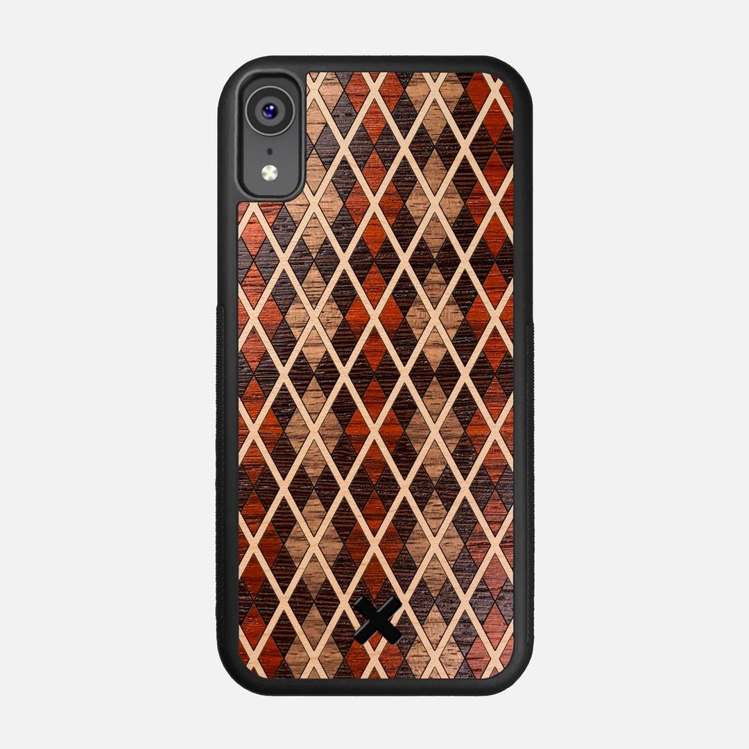 Argyle Case for the Apple iPhone XR featuring a Walnut, Padauk, Wenge, and Maple Wood backer with the Keyway X Mark#Phone Model_iPhone XR