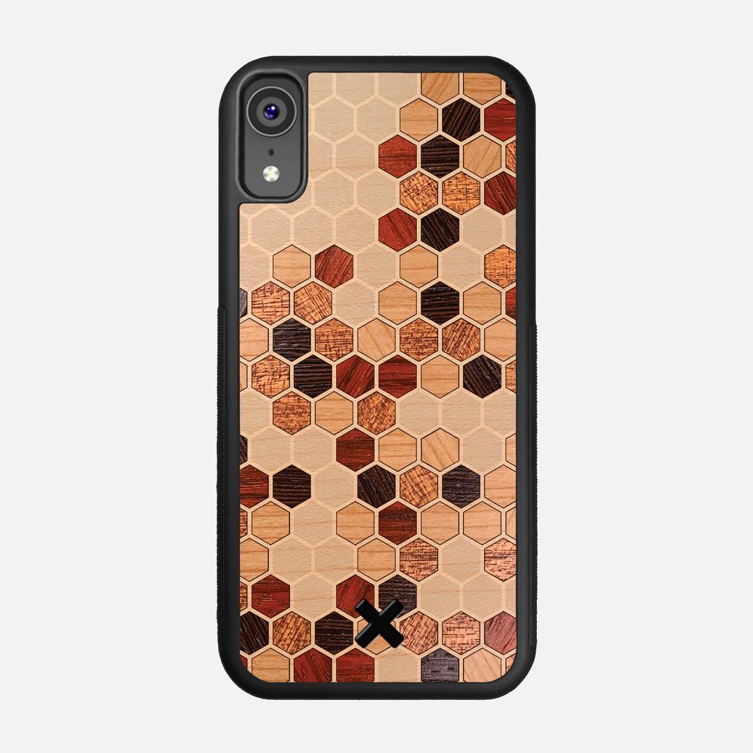 Cellular Case for the Apple iPhone XR featuring a Maple, Cherry, Sapele, Padauk, and Wenge Wood backer with the Keyway X Mark#Phone Model_iPhone XR