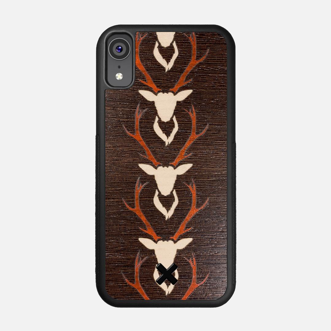 Stag Case for the Apple iPhone XR featuring a Maple & Padauk Deer Inlay on a Wenge Wood backer with the Keyway X Mark#Phone Model_iPhone XR