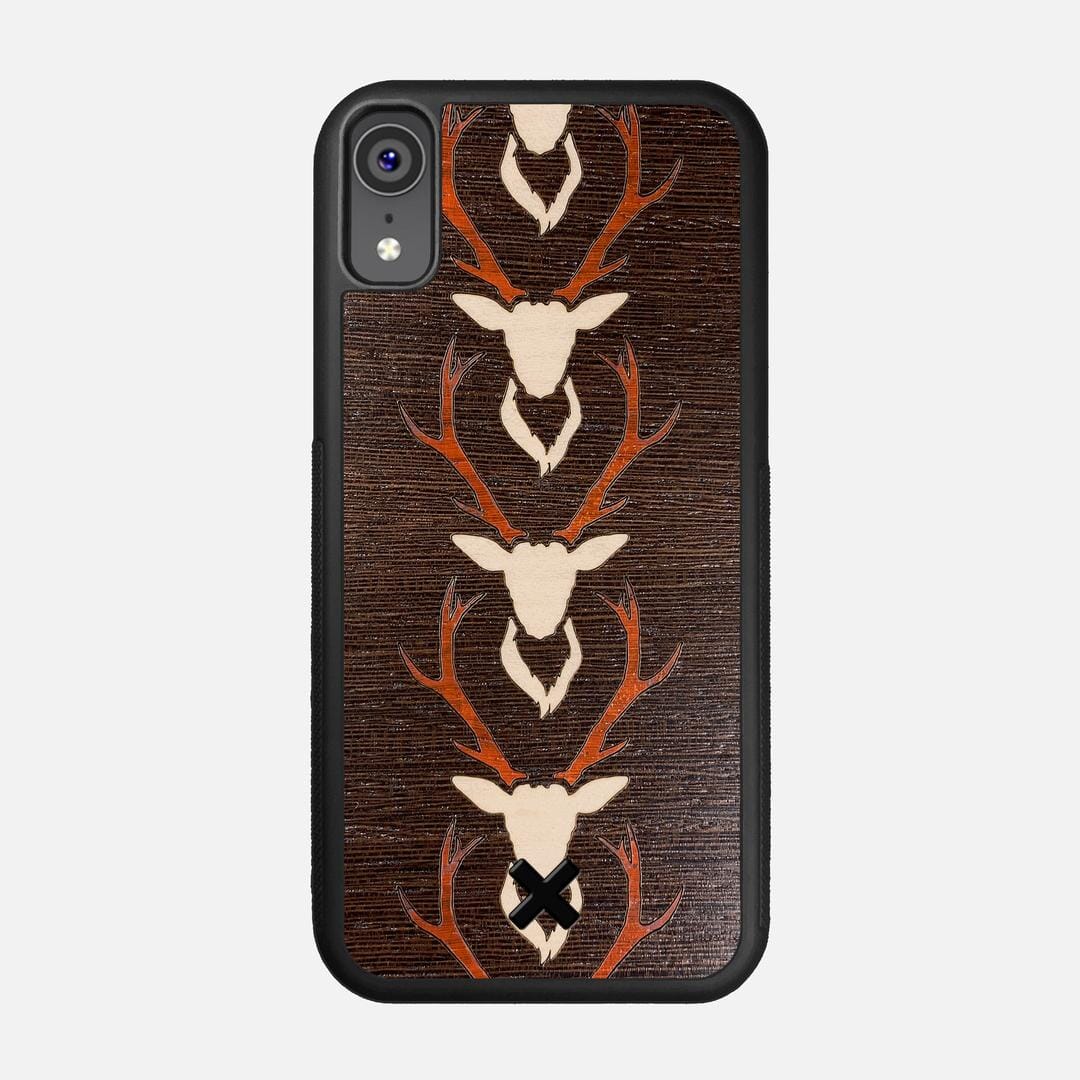 Stag Case for the Apple iPhone XR featuring a Maple & Padauk Deer Inlay on a Wenge Wood backer with the Keyway X Mark#Phone Model_iPhone XR