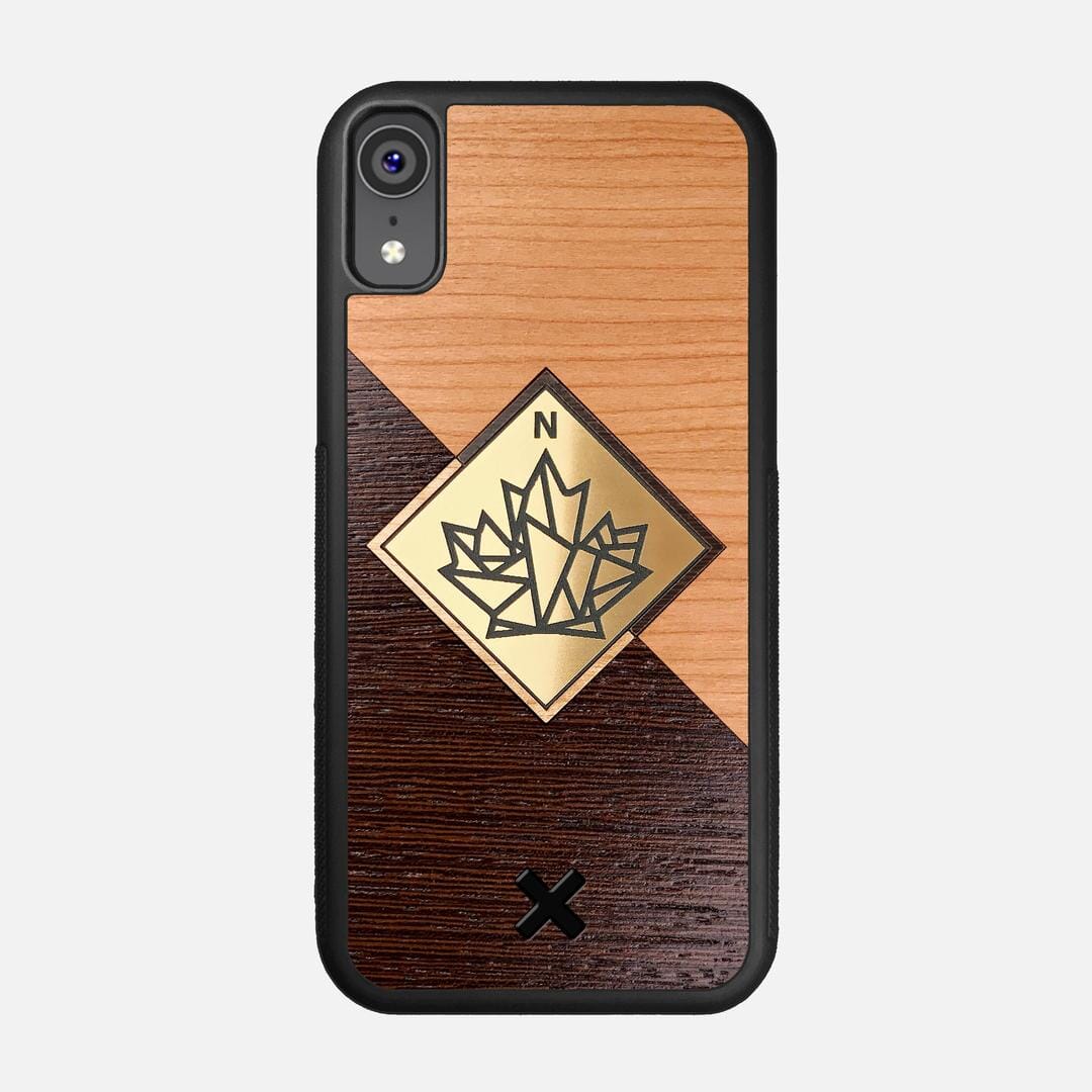 True North Case for the Apple iPhone XR featuring an Engraved Gold, Cherry, and Wenge Wood backer with the Keyway X Mark#Phone Model_iPhone XR