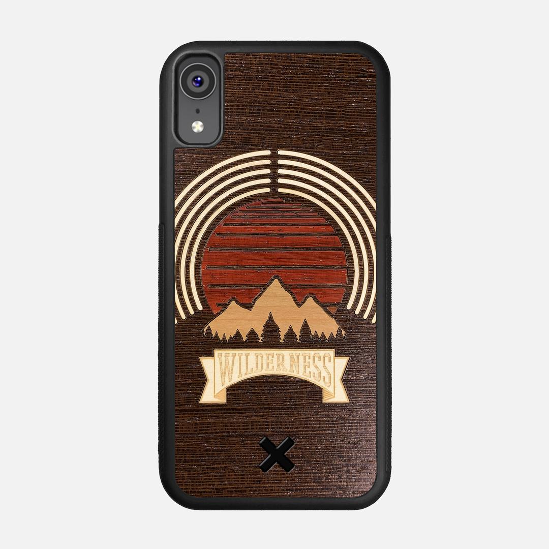 Wilderness Case for the Apple iPhone XR featuring a Maple, Padauk, and Cherry Sunset inlay on a Wenge Wood backer with the Keyway X Mark#Phone Model_iPhone XR