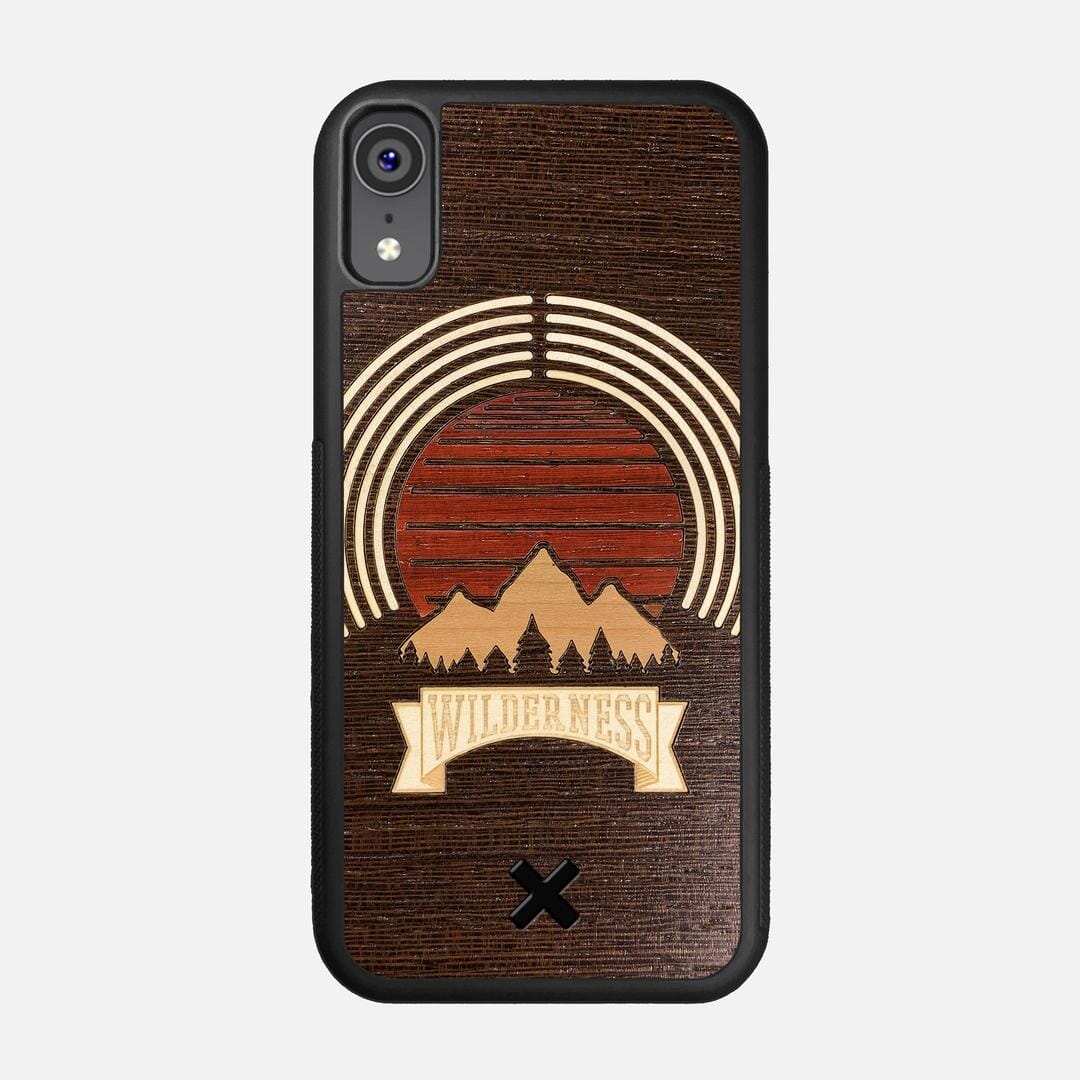 Wilderness Case for the Apple iPhone XR featuring a Maple, Padauk, and Cherry Sunset inlay on a Wenge Wood backer with the Keyway X Mark#Phone Model_iPhone XR