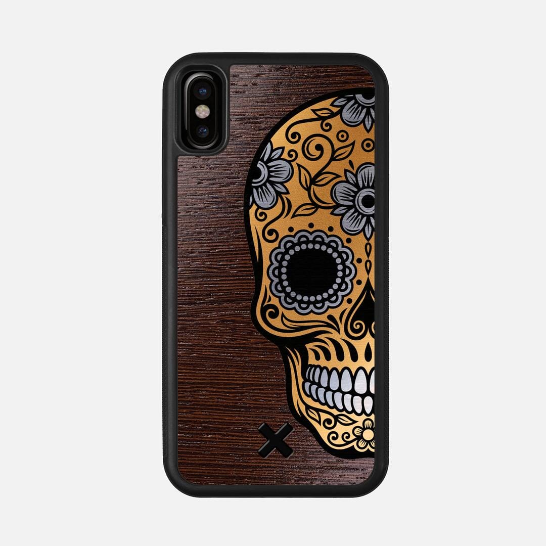 Calavera Case for the Apple iPhone XS featuring an Engraved Gold and Wenge Wood backer with the Keyway X Mark#Phone Model_iPhone XS