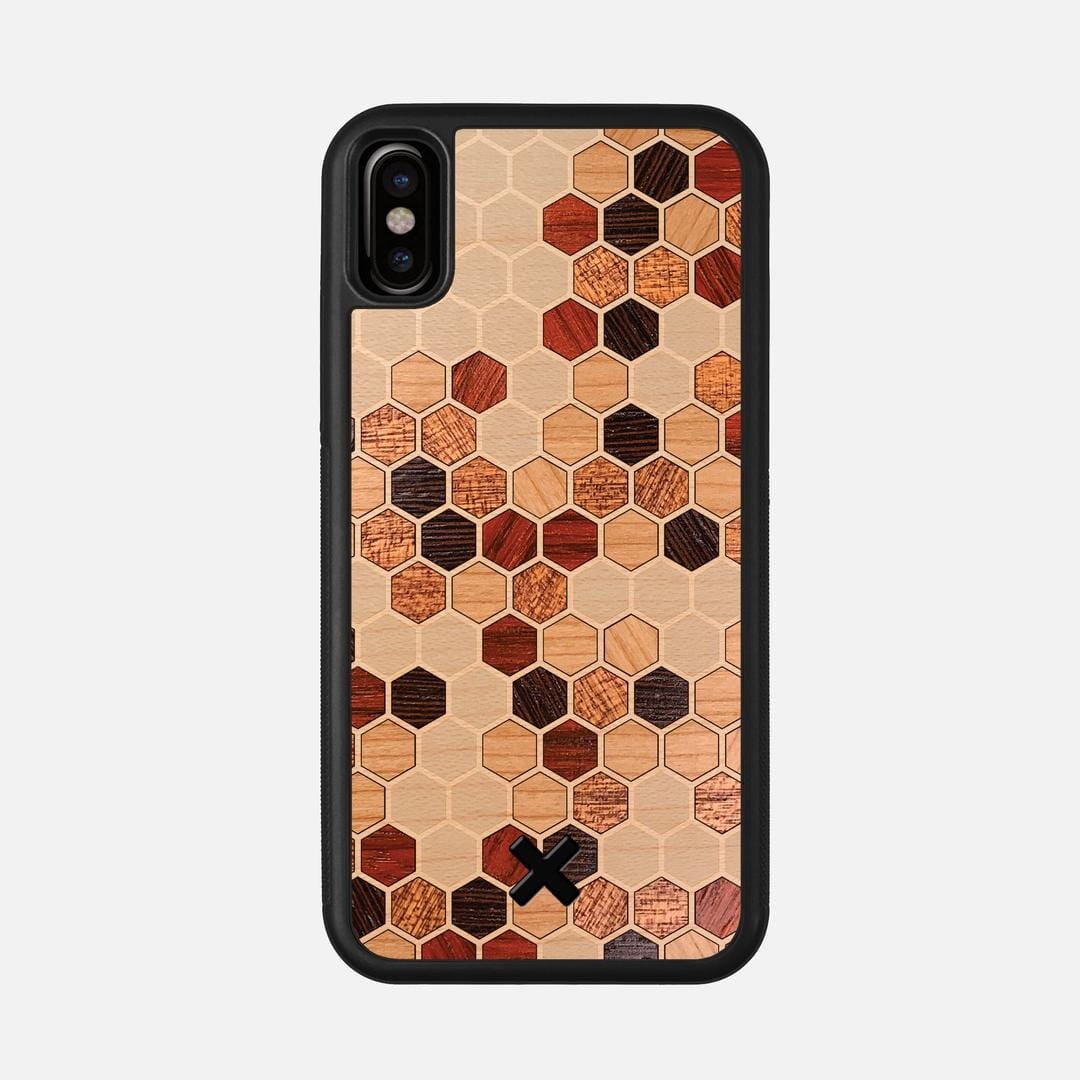 Cellular Case for the Apple iPhone XS featuring a Maple, Cherry, Sapele, Padauk, and Wenge Wood backer with the Keyway X Mark#Phone Model_iPhone XS