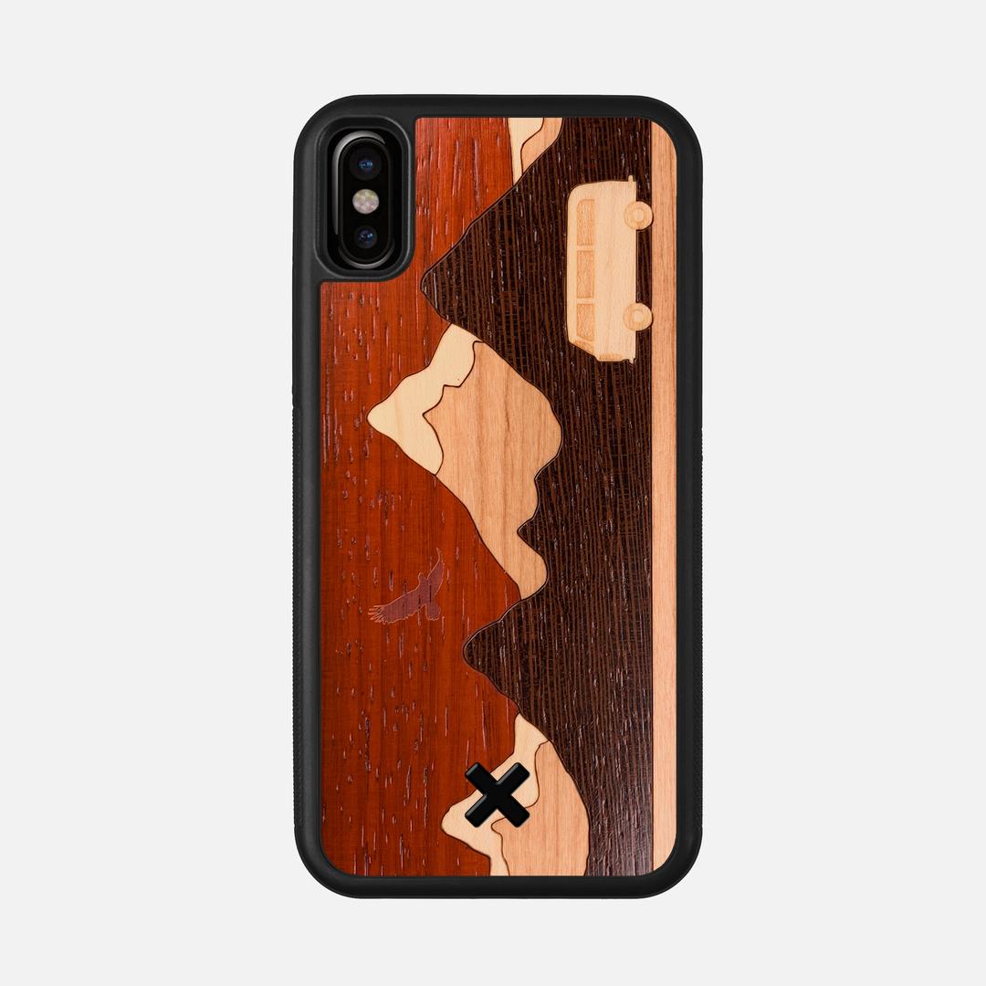 Cross Country Case for the Apple iPhone XS featuring a Padauk, Maple, Cherry, and Wenge Wood backer with the Keyway X Mark#Phone Model_iPhone XS