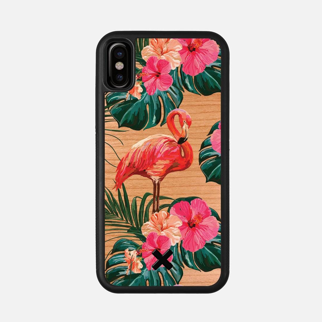 Flamingo Case for the Apple iPhone XS featuring a UV Printed Cherry Wood backer with the Keyway X Mark#Phone Model_iPhone XS