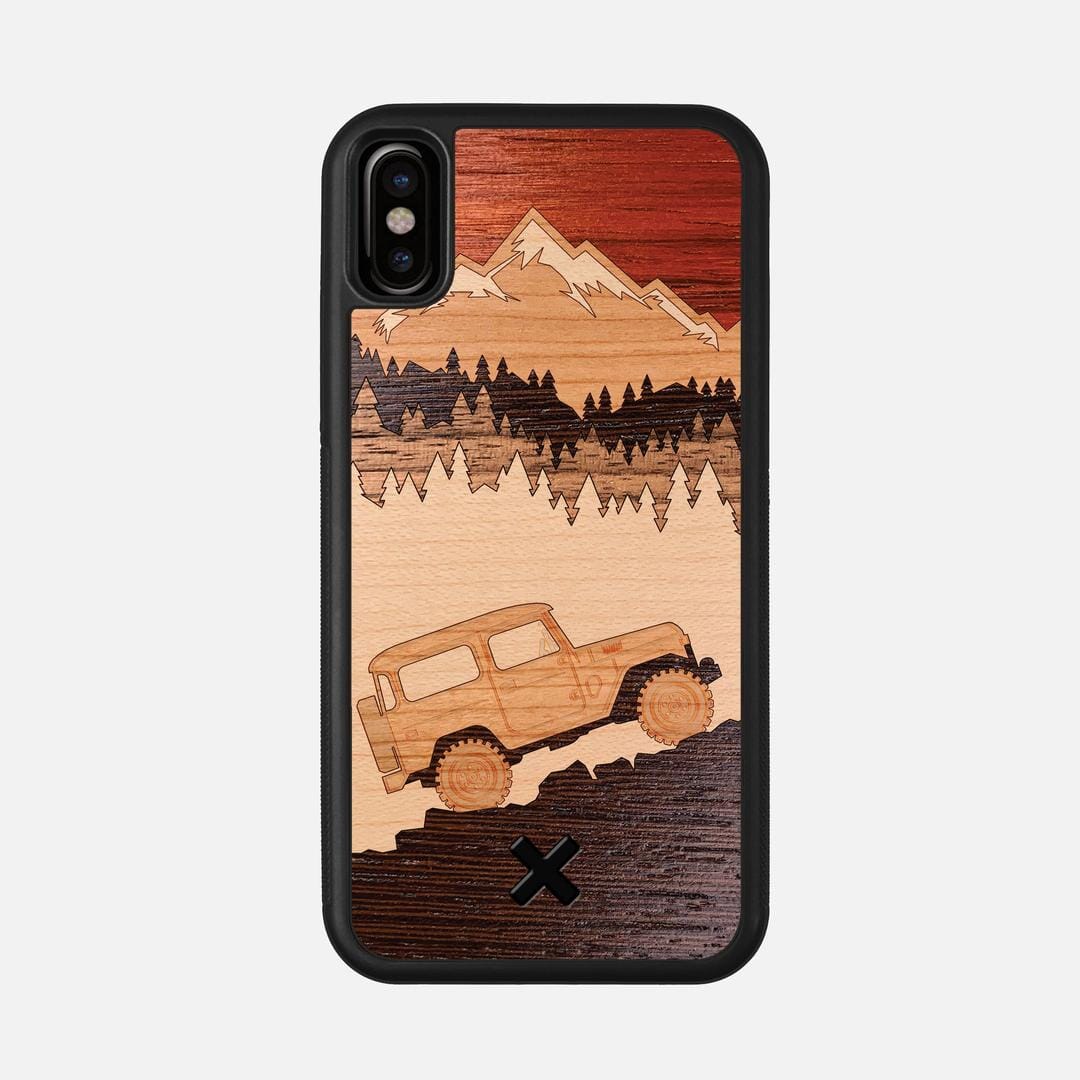 Off-Road Case for the Apple iPhone XS featuring a Padauk, Cherry, Maple, and Walnut Wood backer with the Keyway X Mark#Phone Model_iPhone XS
