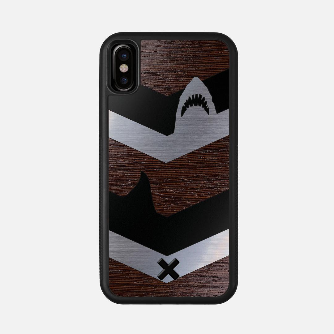 Shark Chevron Case for the Apple iPhone XS featuring an Engraved Silver and Wenge Wood backer with the Keyway X Mark#Phone Model_iPhone XS