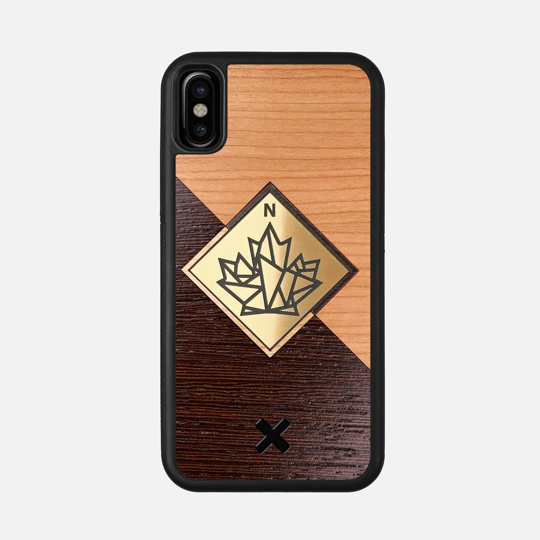 True North Case for the Apple iPhone XS featuring an Engraved Gold, Cherry, and Wenge Wood backer with the Keyway X Mark#Phone Model_iPhone XS