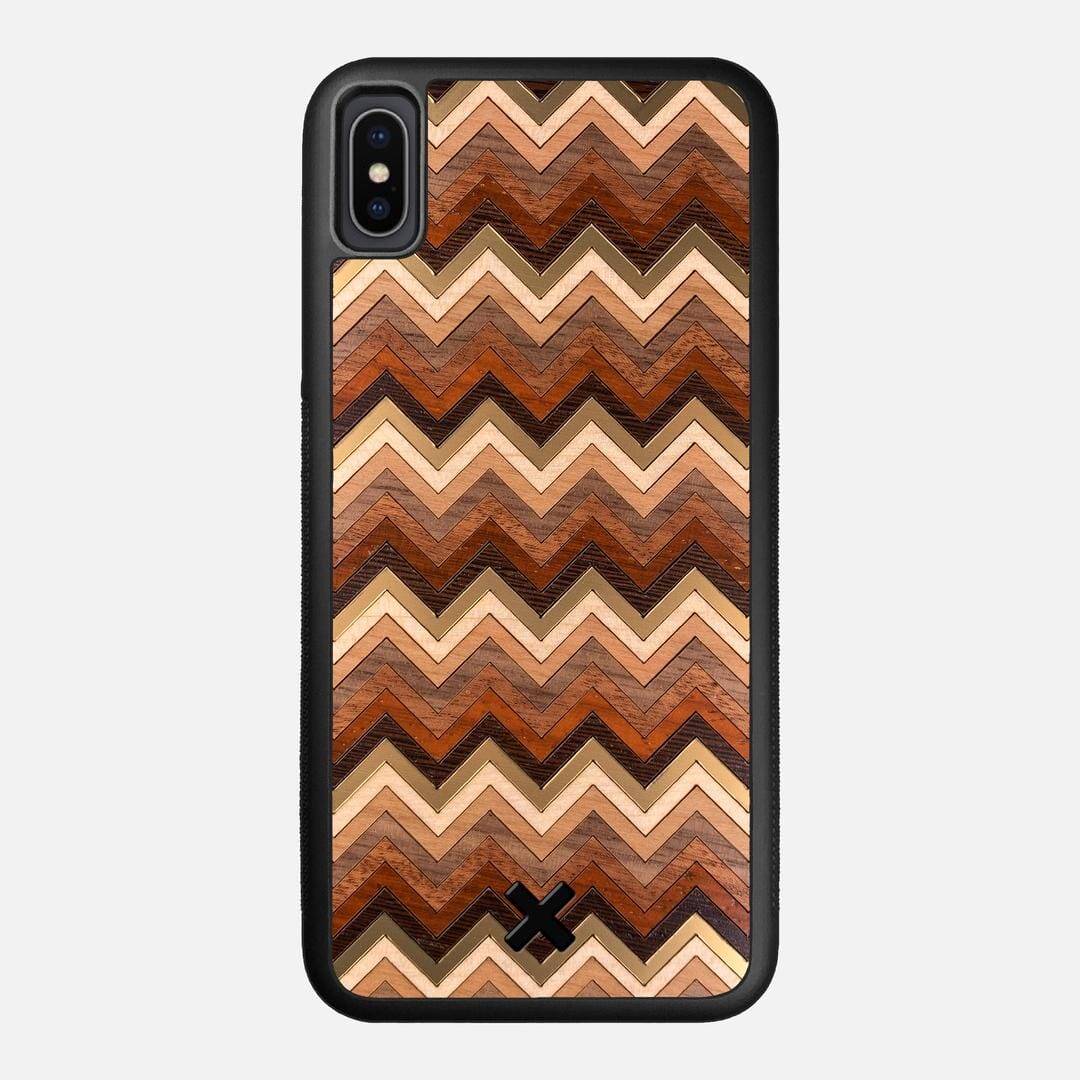 Echo Case for the Apple iPhone XS Max featuring a zigzag Gold, Maple, Cherry, Walnut, Sapele, Padauk, and Wenge Wood backer with the Keyway X Mark#Phone Model_iPhone XS Max