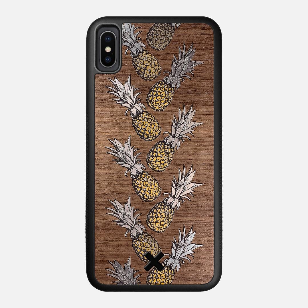 Pineapple Case for the Apple iPhone XS Max featuring a repeating gold and silver Pineapple inlay on a Walnut Wood backer with the Keyway X Mark#Phone Model_iPhone XS Max