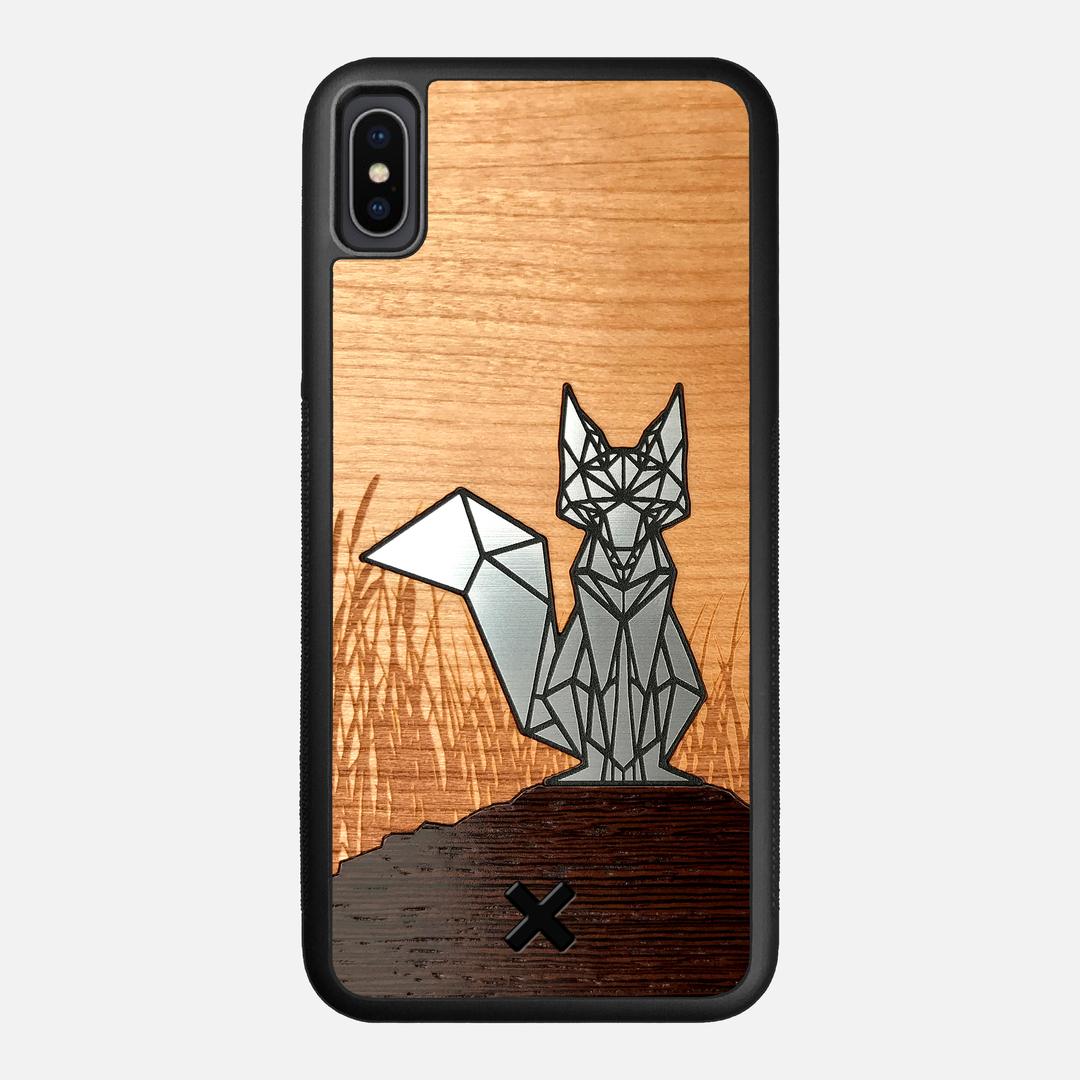Silver Fox Case for the Apple iPhone XS Max featuring an Engraved Silver, Cherry, and Wenge Wood backer with the Keyway X Mark#Phone Model_iPhone XS Max