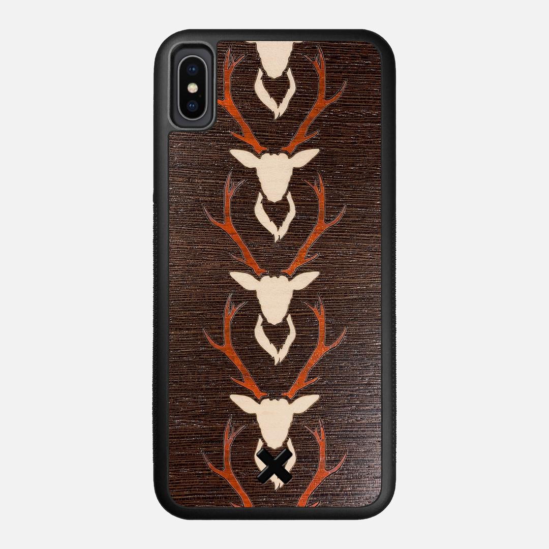 Stag Case for the Apple iPhone XS Max featuring a Maple & Padauk Deer Inlay on a Wenge Wood backer with the Keyway X Mark#Phone Model_iPhone XS Max