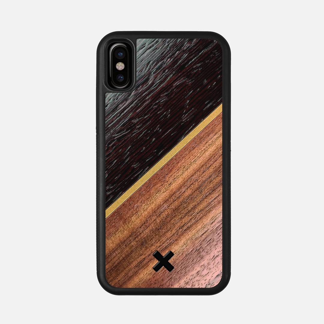 Alium Case for the Apple iPhone X featuring a Wenge, Gold, and Walnut Wood backer with the Keyway X Mark#Phone Model_iPhone X