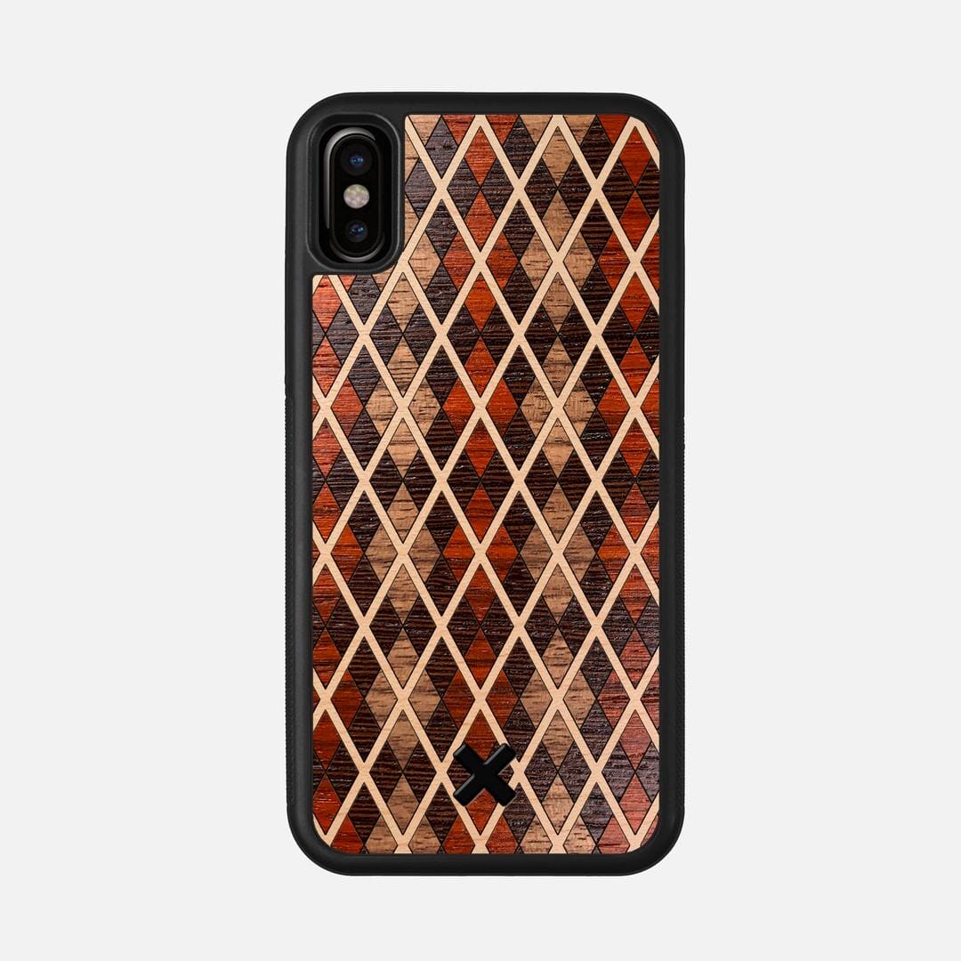 Argyle Case for the Apple iPhone X featuring a Walnut, Padauk, Wenge, and Maple Wood backer with the Keyway X Mark#Phone Model_iPhone X