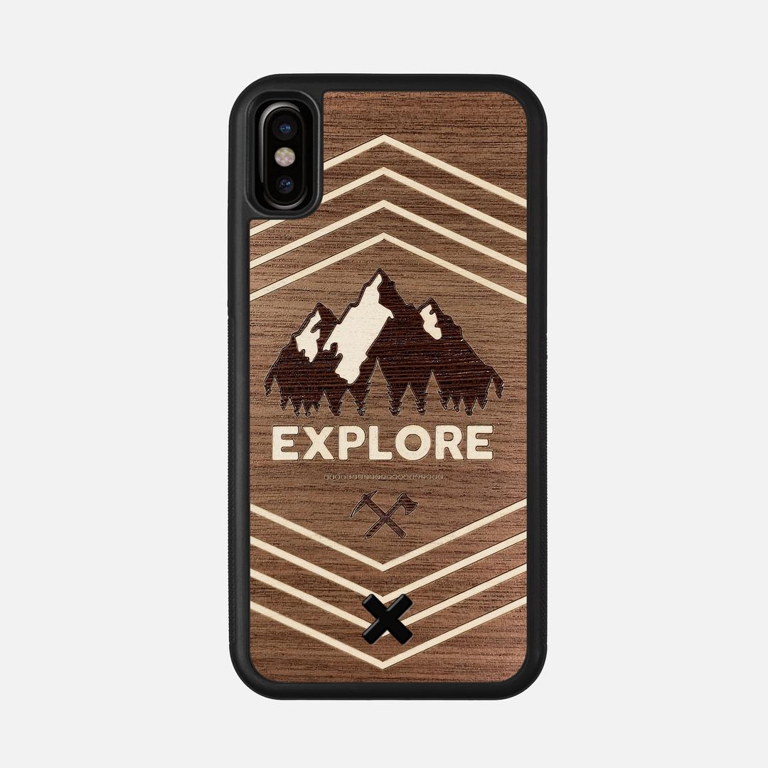 Explore Case for the Apple iPhone X featuring a Wenge and Maple Mountain Range inlay on a Walnut Wood backer with the Keyway X Mark#Phone Model_iPhone X