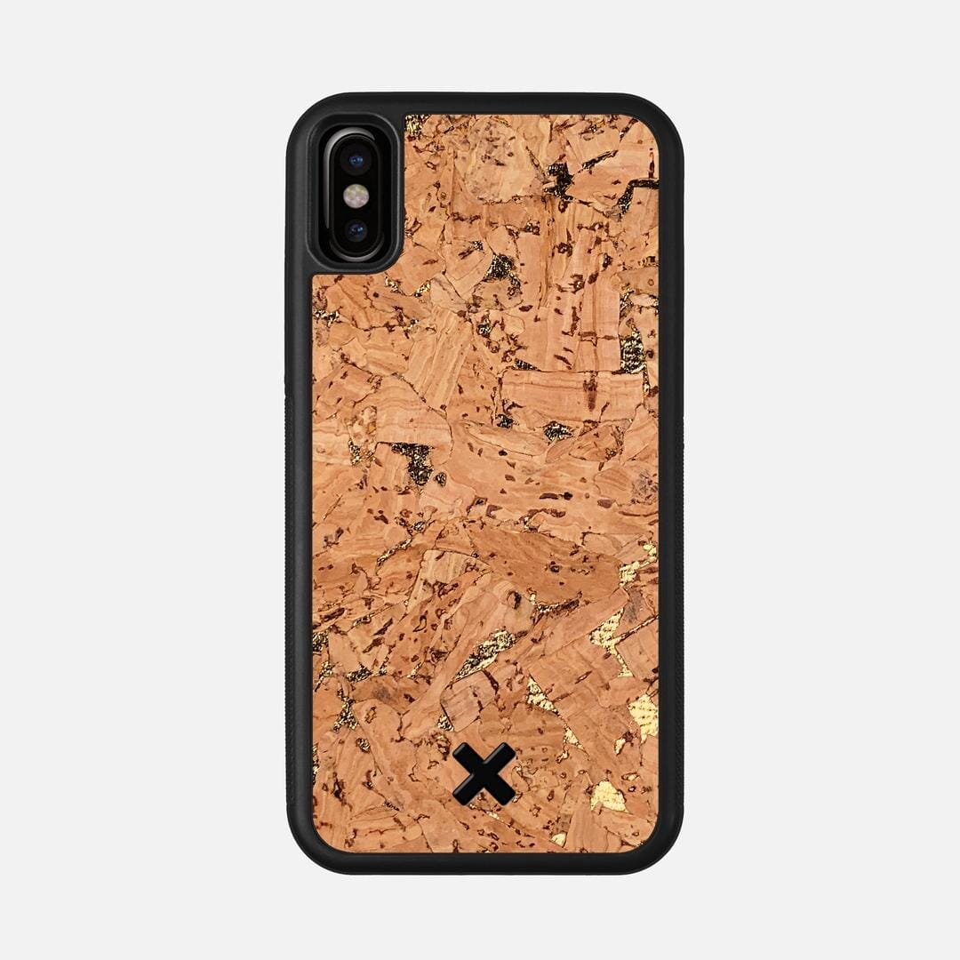 Gold Cork Case for the Apple iPhone X featuring a Genuine Cork backer with the Keyway X Mark#Phone Model_iPhone X