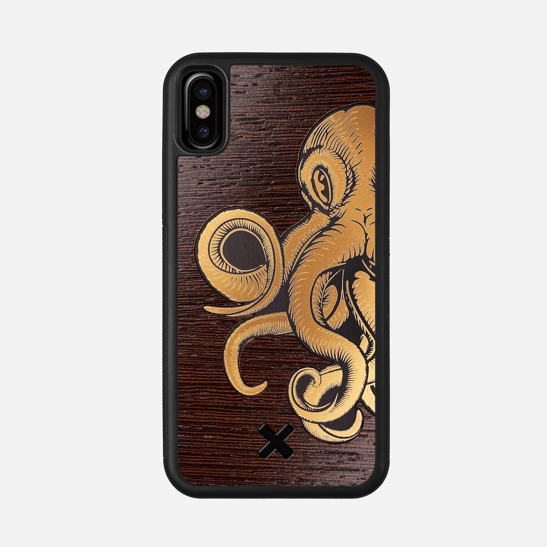 Kraken 2 Case for the Apple iPhone X featuring an Engraved Gold and Wenge Wood backer with the Keyway X Mark#Phone Model_iPhone X