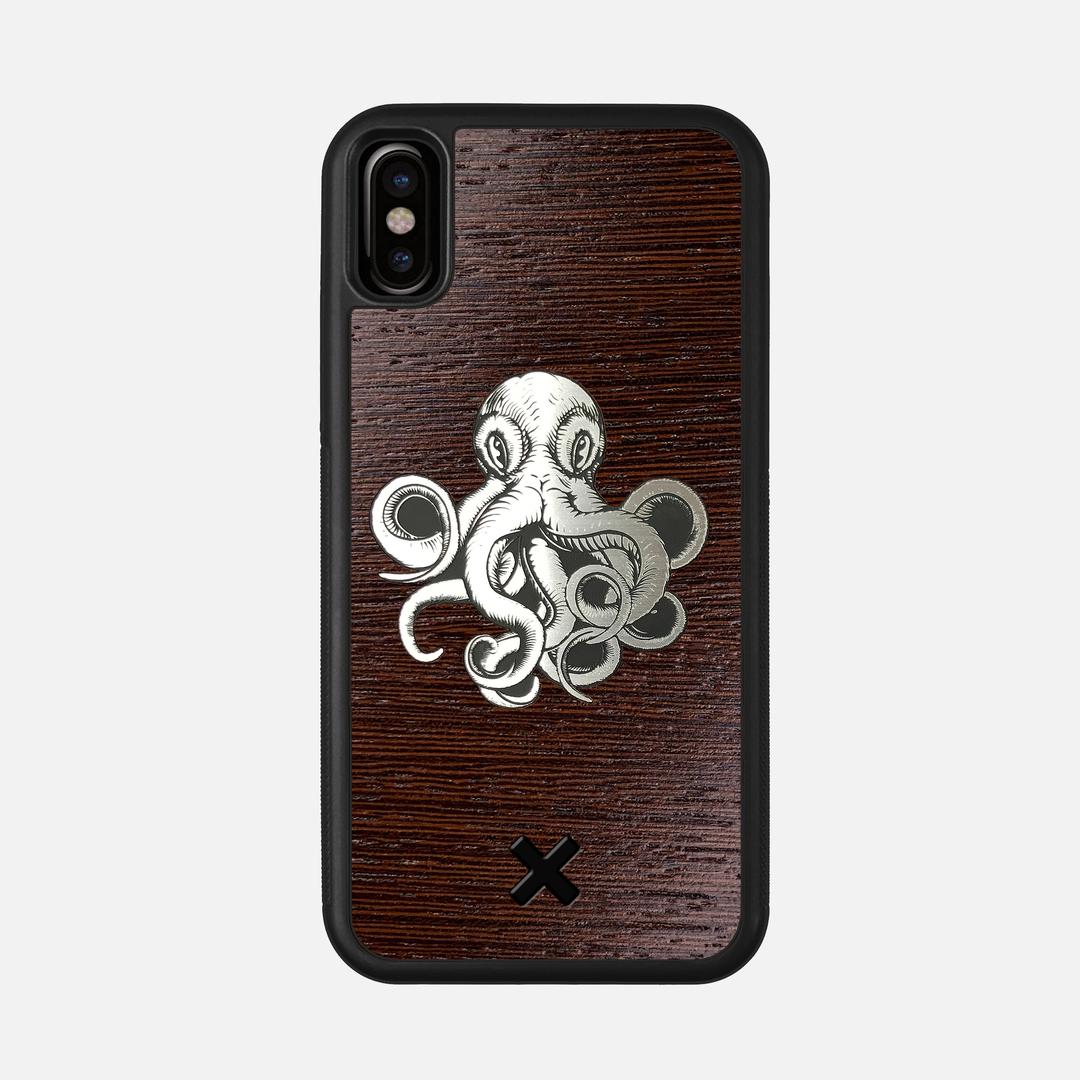 Prize Kraken Case for the Apple iPhone X featuring an Engraved Silver and Wenge Wood backer with the Keyway X Mark#Phone Model_iPhone X