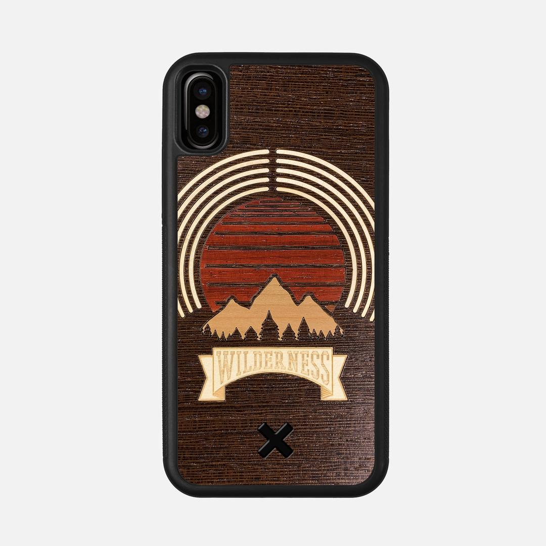 Wilderness Case for the Apple iPhone X featuring a Maple, Padauk, and Cherry Sunset inlay on a Wenge Wood backer with the Keyway X Mark#Phone Model_iPhone X