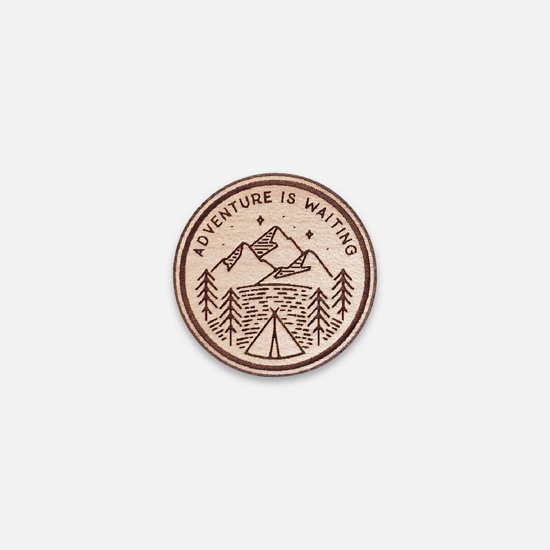 Adventure is Waiting - Keyway Engraved Wooden Pin in Maple, Front View