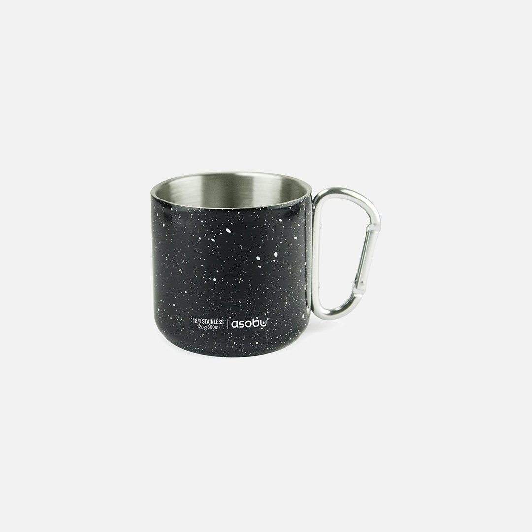 Asobu - Stainless Steel Camp Mug in Black, Front View