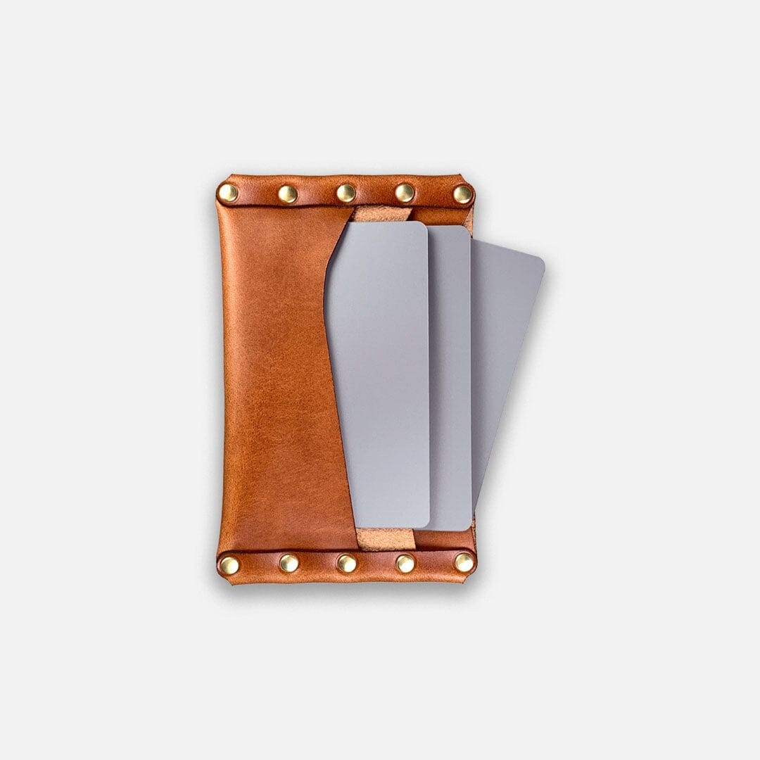 Keyway Full-grain Riveted Leather Card Holder, Whiskey, inside view of card slots