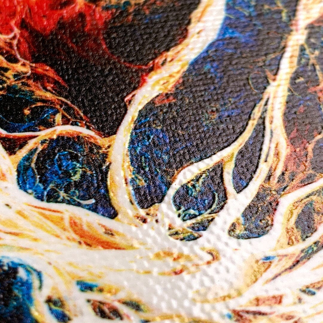 Zoomed in detailed shot of the stylized AI generated art print created by John Wingfield printed to cotton canvas iPhone 15 Pro Max MagSafe Case by Keyway Designs