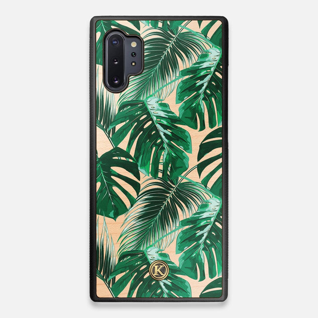 Front view of the Palm leaf printed Maple Wood Galaxy Note 10 Plus Case by Keyway Designs
