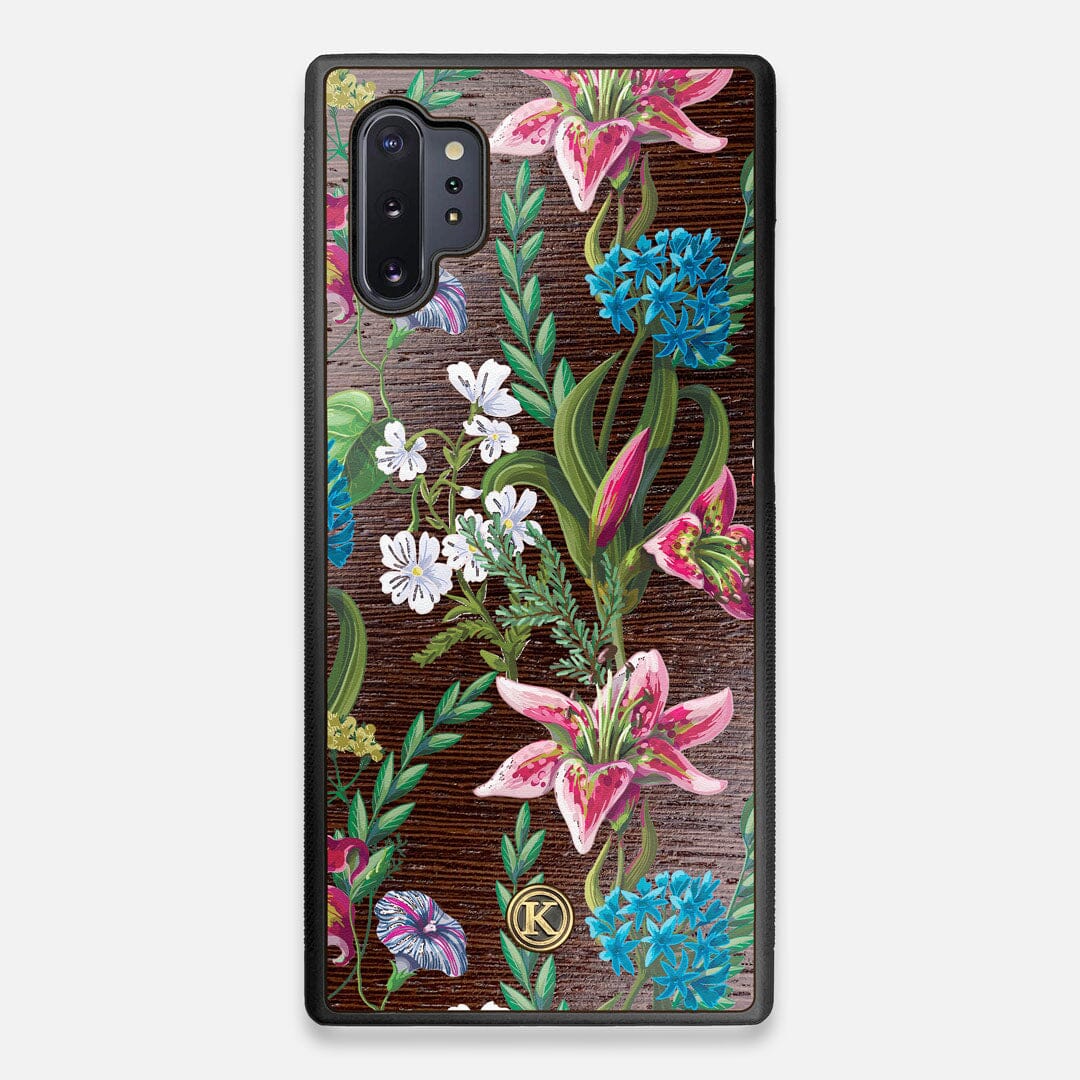 Front view of the Stargazer Lily printed Wenge Wood Galaxy Note 10 Plus Case by Keyway Designs