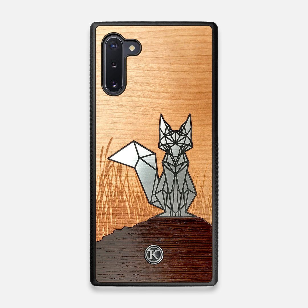 Front view of the Silver Fox & Cherry Wood Galaxy Note 10 Case by Keyway Designs