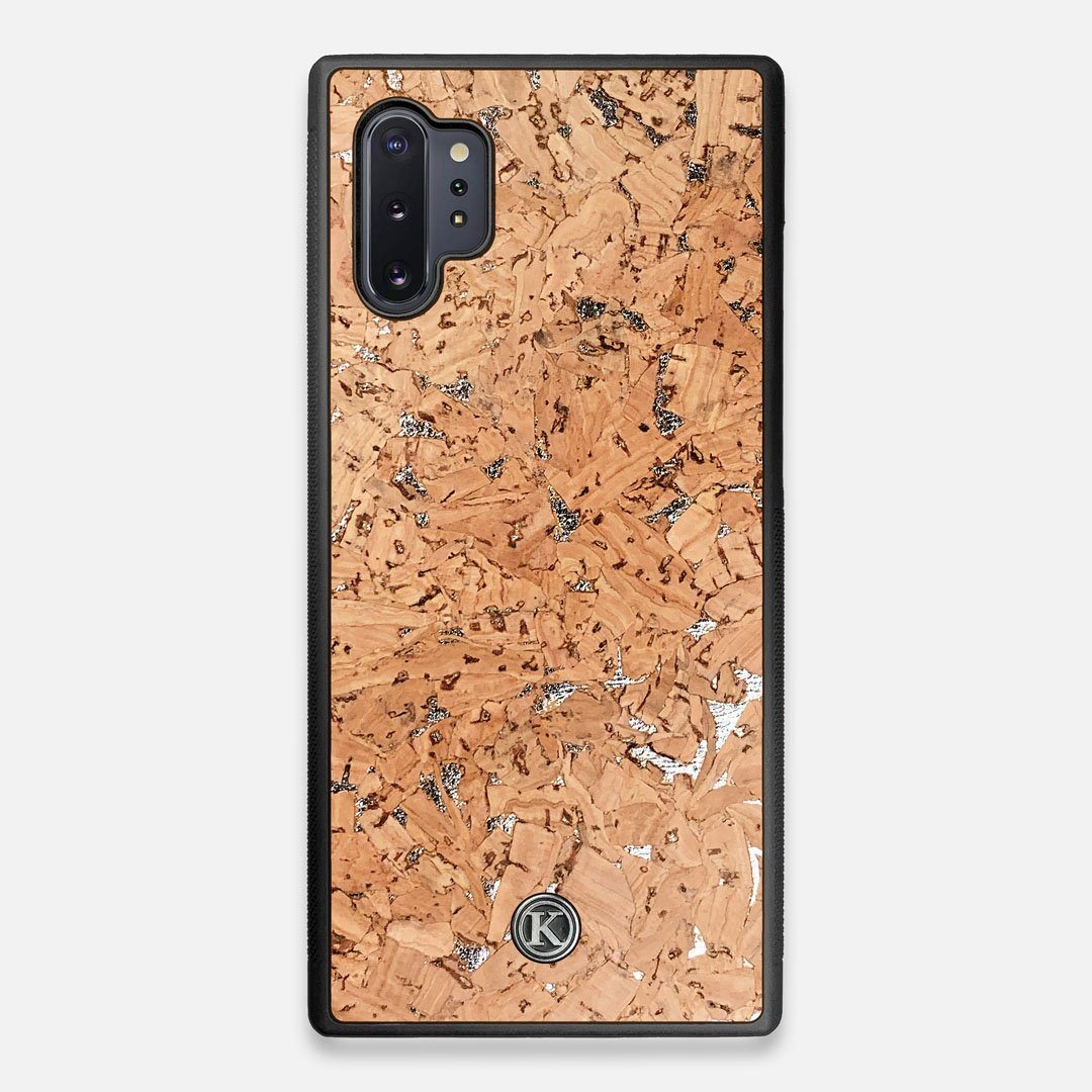 Front view of the silver fleck natural cork Galaxy Note 10 Plus Case by Keyway Designs